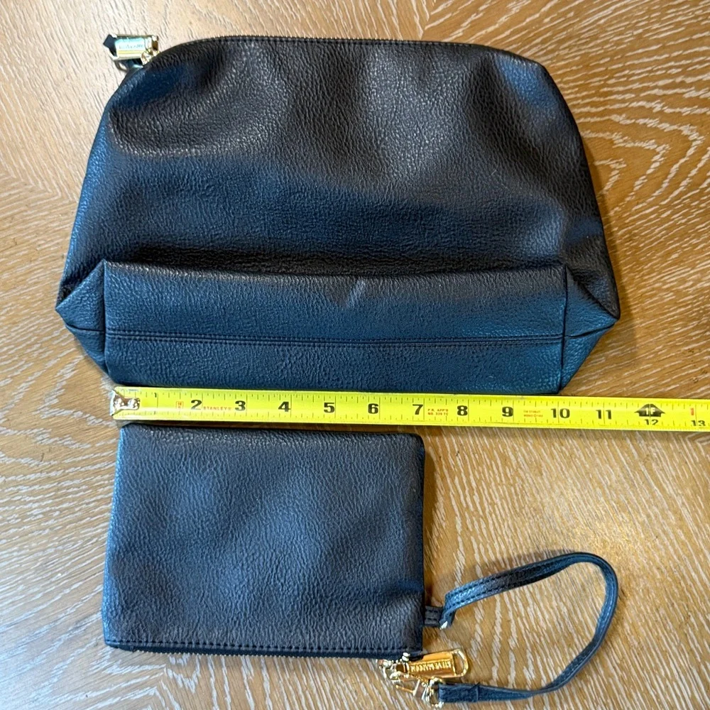 Steve Madden Clutch Make Up Bags Travel Black, Zip Top Set of 2